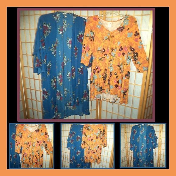 2 PC LOT MERI SKYE FLORAL BOHO OPEN CARDIGAN BOHO TOP-WOMENS PLUS SIZE 0X 14W - Picture 2 of 6